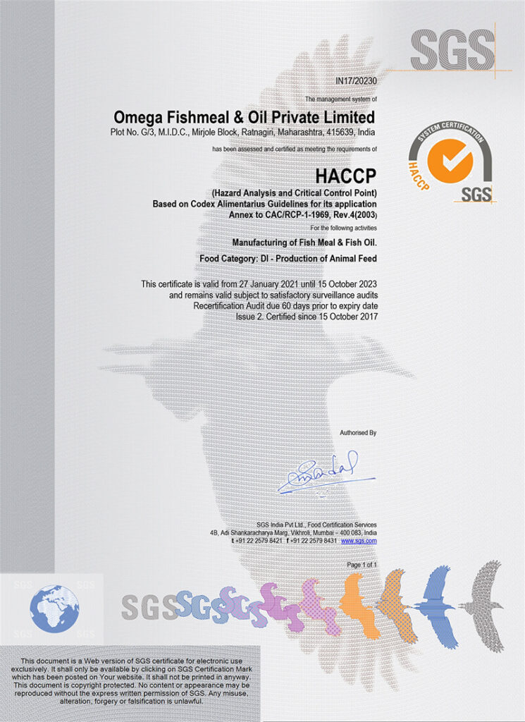 omega fishmeal and oil Certificate HACCP