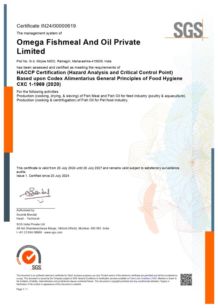 omega fishmeal and oil Certificate HACCP